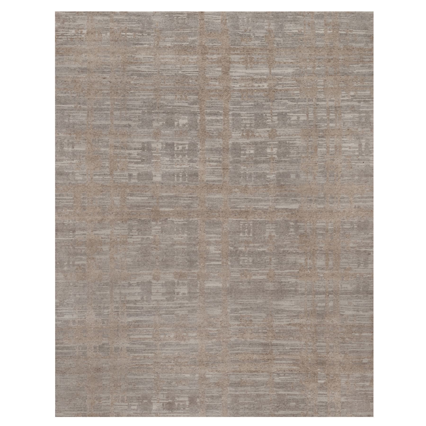Amphora Brown, Hand Knotted, Modern Criss Cross Erased Design, Hand Spun Undyed Natural Wool, Oriental Rug